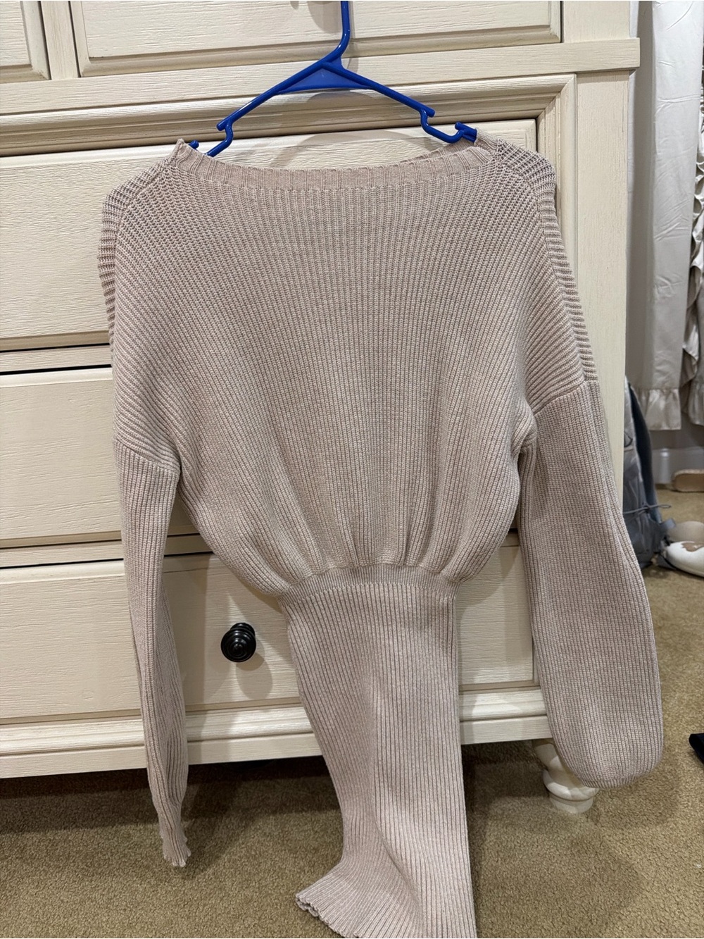 Light Beige Ribbed Women's Sweater Dress - Dress